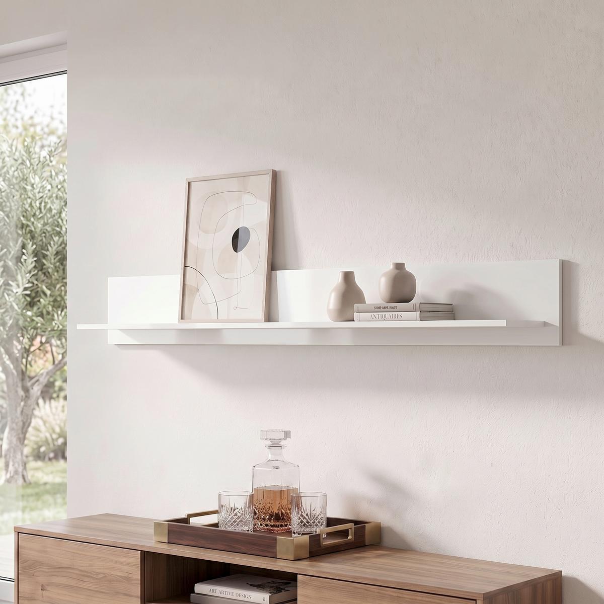 Zidna Polica Skylight - bijela visoki sjaj, Design, drvni materijal (170/22/21cm) - Modern Living