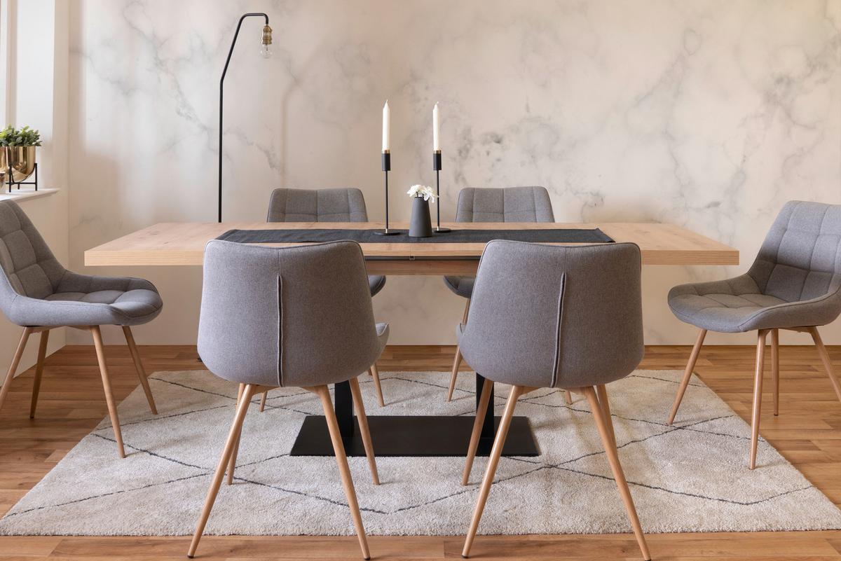 Raztegljiva Jedilna Miza Quadrato, 120-200x80cm - črna/hrast artisan, Konvencionalno, kovina/leseni material (120-200/80/74cm) - MID.YOU