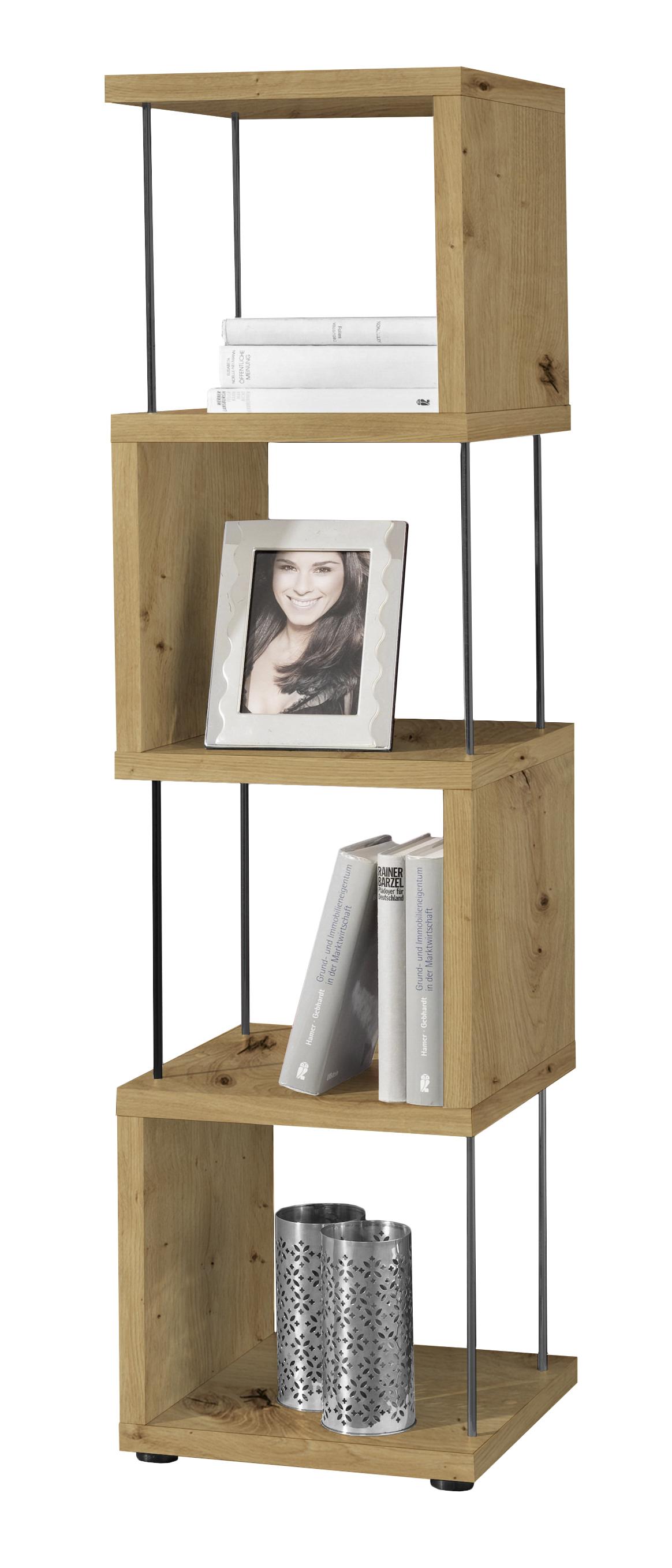 Polica Sticks - boje hrasta/crna, Moderno, drvni materijal/plastika (33/126/33cm) - Modern Living