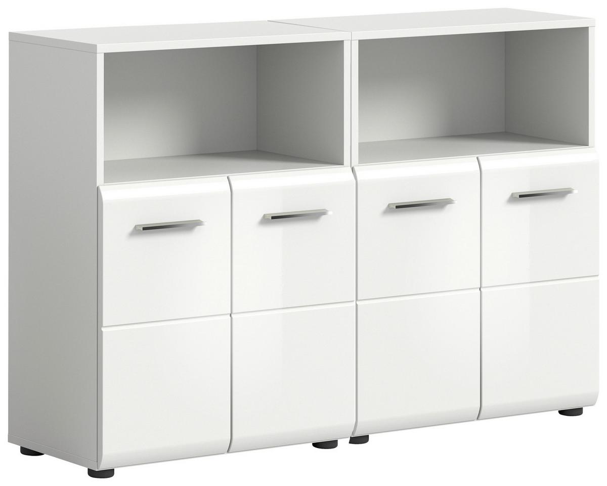 Midischrank ICE Weiß Hochglanz ca. 120x80x30 cm - Weiß Hochglanz/Silberfarben, MODERN, Holzwerkstoff/Kunststoff (120/80/30cm) - MID.YOU