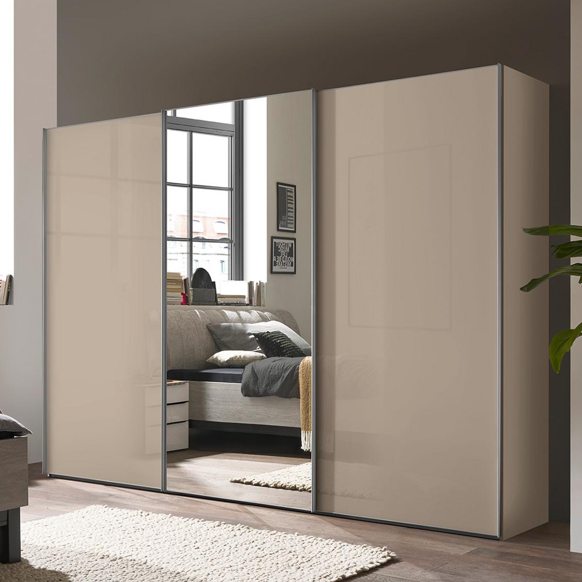 Schwebetürenschrank Lumos Sandfarben - Sandfarben/Alufarben, KONVENTIONELL, Glas/Holzwerkstoff (249/222/68cm) - Based