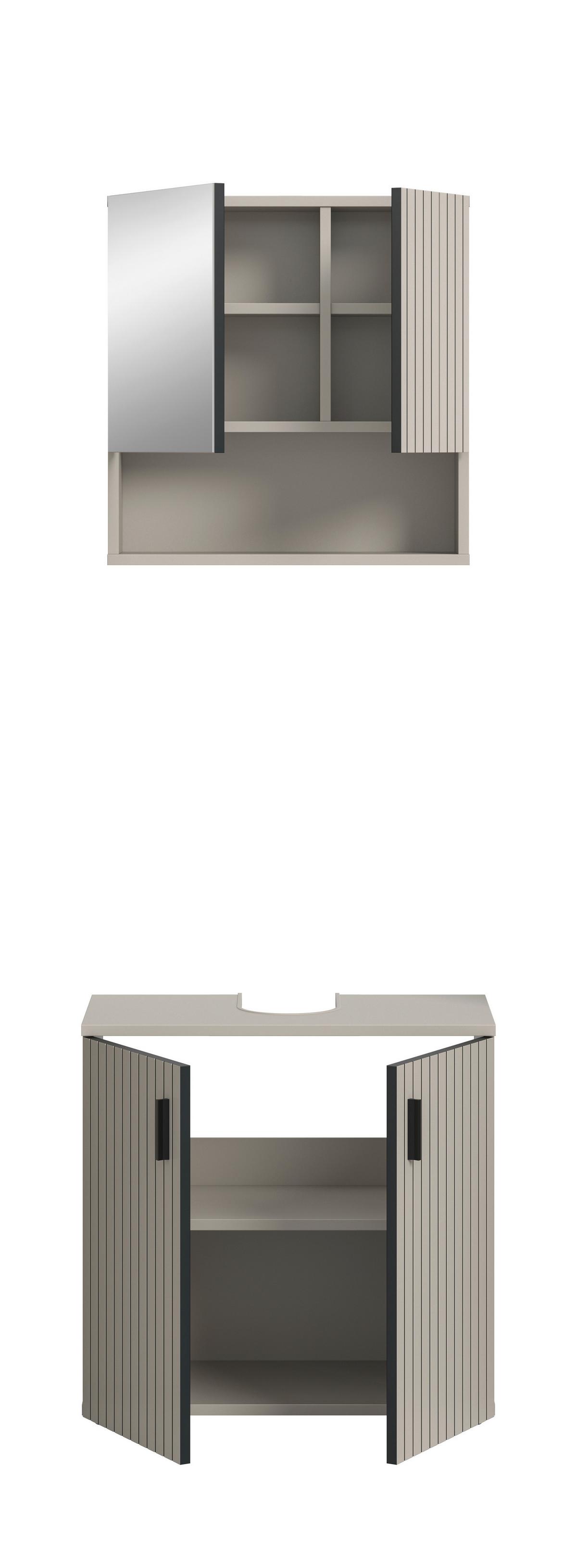 Badezimmer Mone Schwarz/Kaschmir 2-teilig - Kaschmir/Schwarz, Trend, Glas/Holzwerkstoff (60cm) - MID.YOU