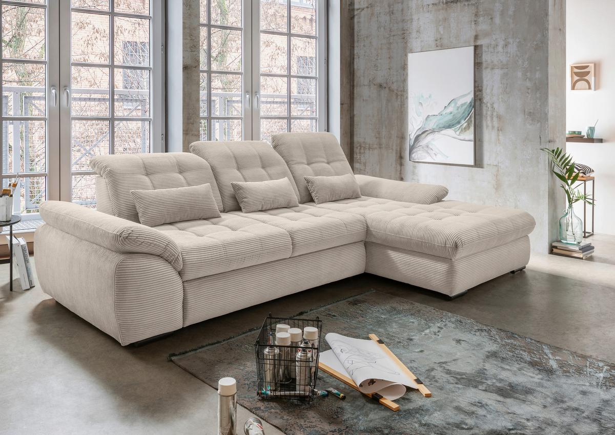 Ecksofa mit Bettkasten Rigatti ca. 314x184 cm Beige - Beige/Schwarz, MODERN, Textil/Metall (314/184cm) - Livetastic