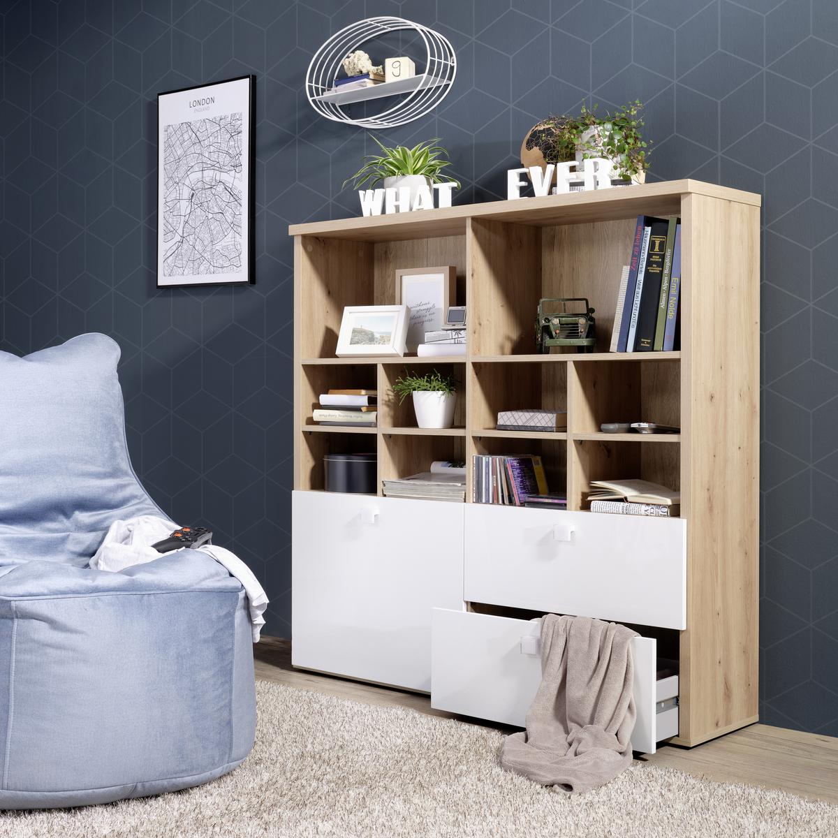 Regal in Weiss/Eichefarben - Weiss/Eichefarben, Modern, Holzwerkstoff (131,4/130/35cm) - Mömax