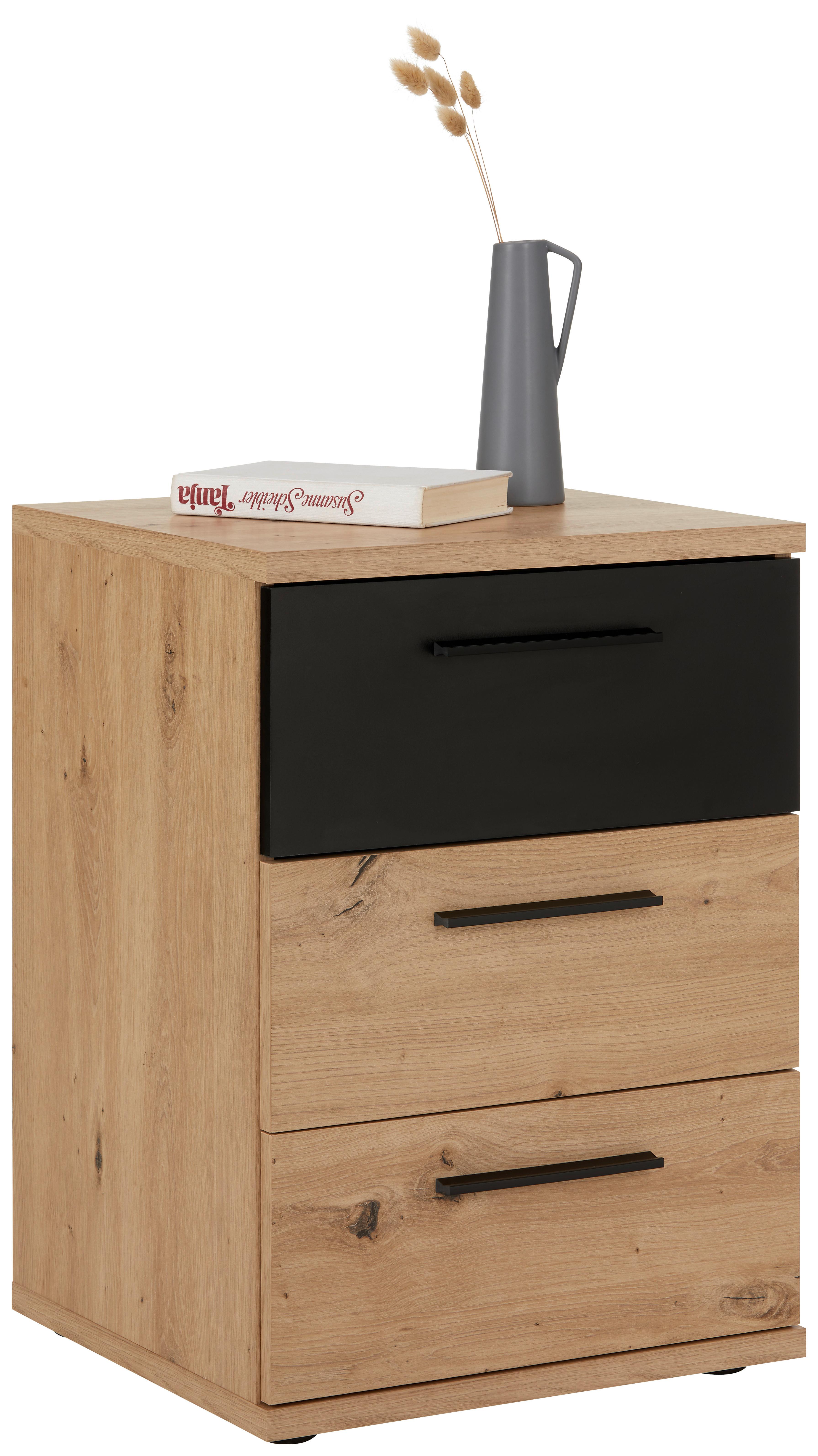 Nachtkästchen in Schwarz/Eichefarben - Eichefarben/Schwarz, KONVENTIONELL, Holzwerkstoff/Kunststoff (45,2/62,5/41,3cm) - Mömax