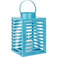 Laterne Jungle in Blau - Blau, MODERN, Metall (16,5/16,5/26,5cm)