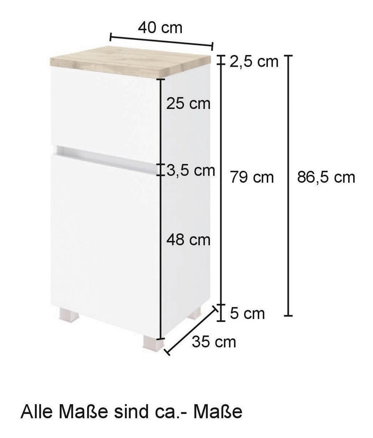 Unterschrank Pienza B: 40 cm Eiche Wotan Dekor - Eiche Wotan/Silberfarben, MODERN, Holzwerkstoff/Kunststoff (40/81,5/35cm) - Held