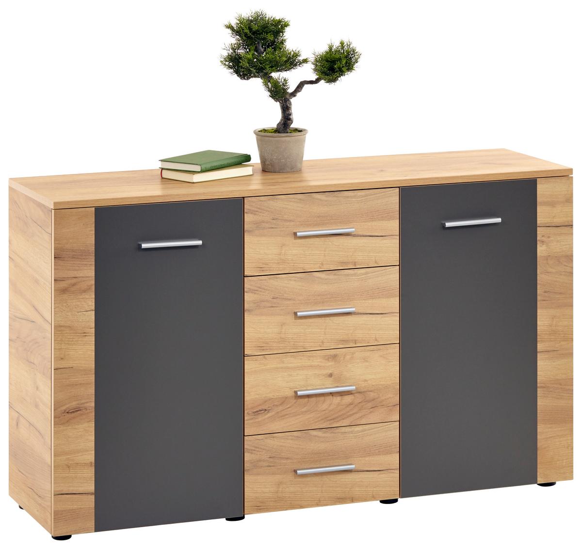 Komoda Uno - siva/barve hrasta, Moderno, leseni material (140/80/40cm) - Mömax