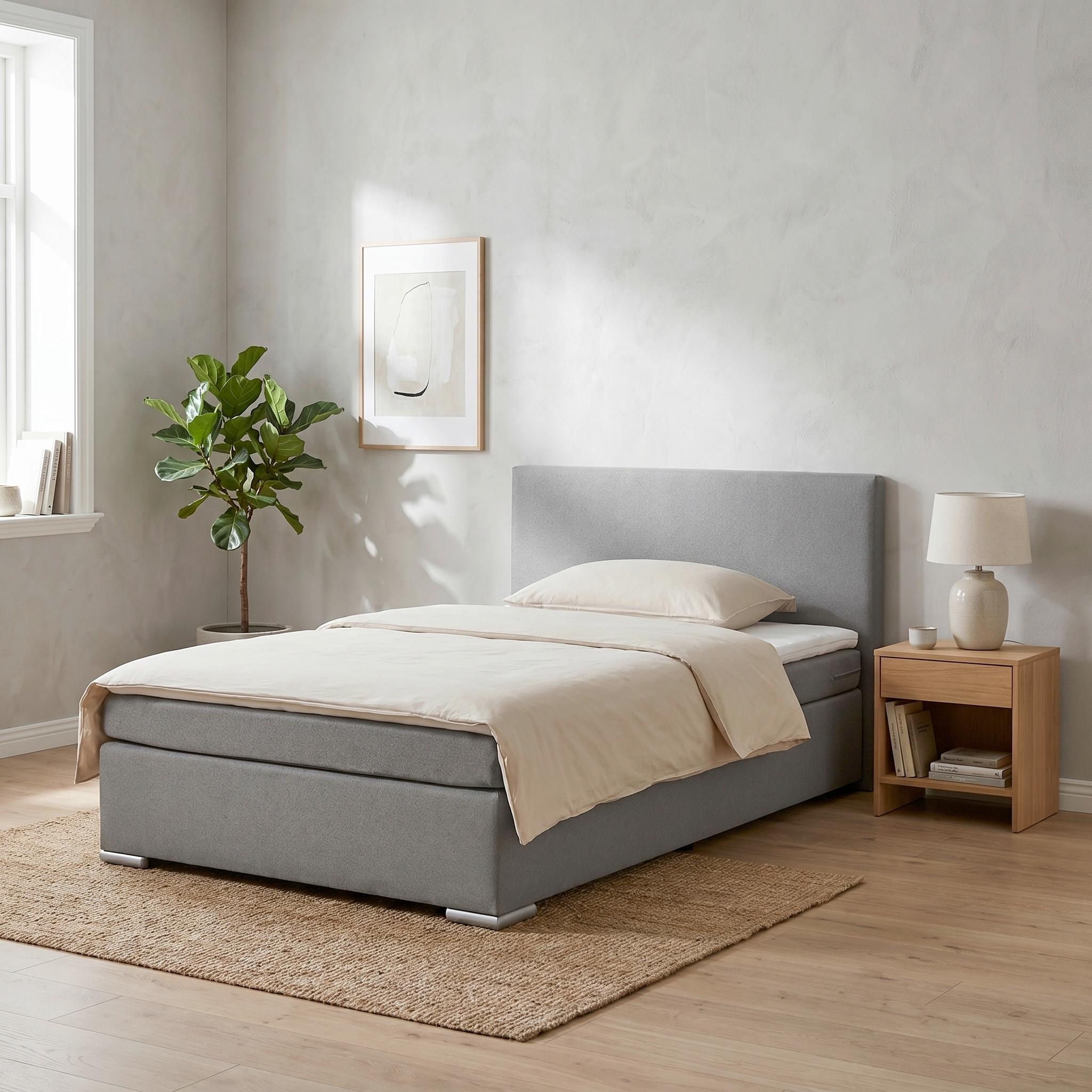 Boxspringbett Mira 2 Grau Ca. 140x200cm - Chromfarben/Grau, Modern, Holz/Kunststoff (140/200cm) - Based