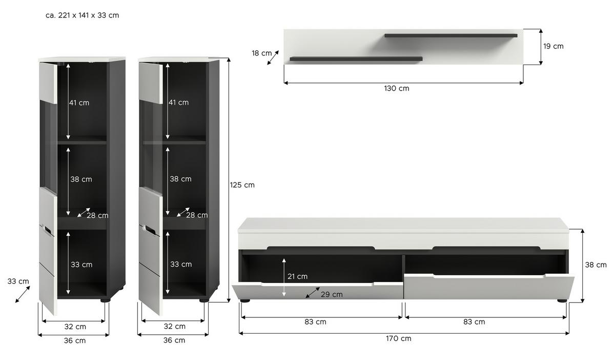 Dnevni Regal Canu, Bela, Siva, 4-Delni - črna/bela, Design, umetna masa/leseni material (272/141/33cm) - Livetastic
