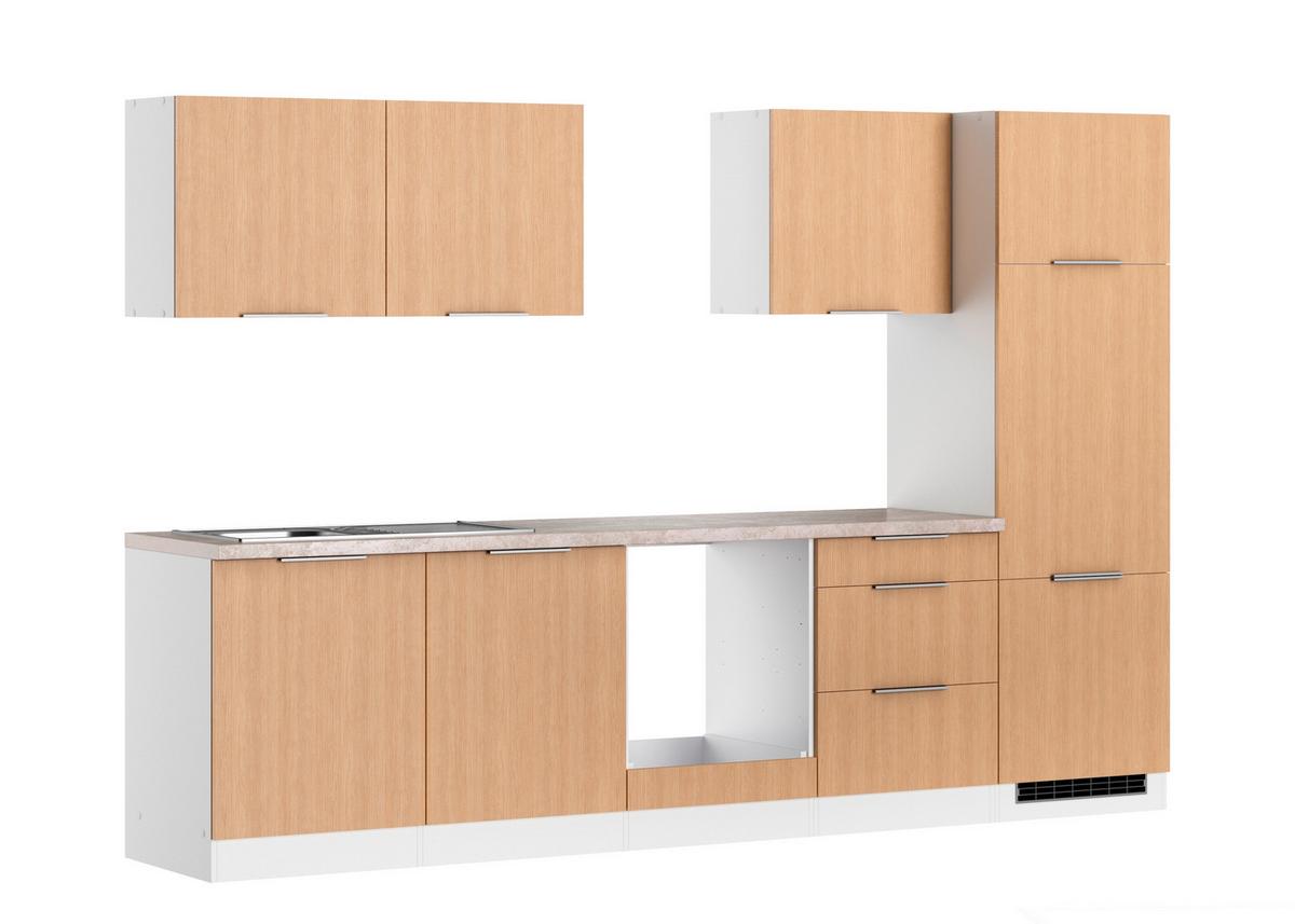 Küchenleerblock Glasgow o. Geräte Weiß/Eichefarben - Eichefarben/Beige, LIFESTYLE, Holzwerkstoff/Metall (300cm) - Held