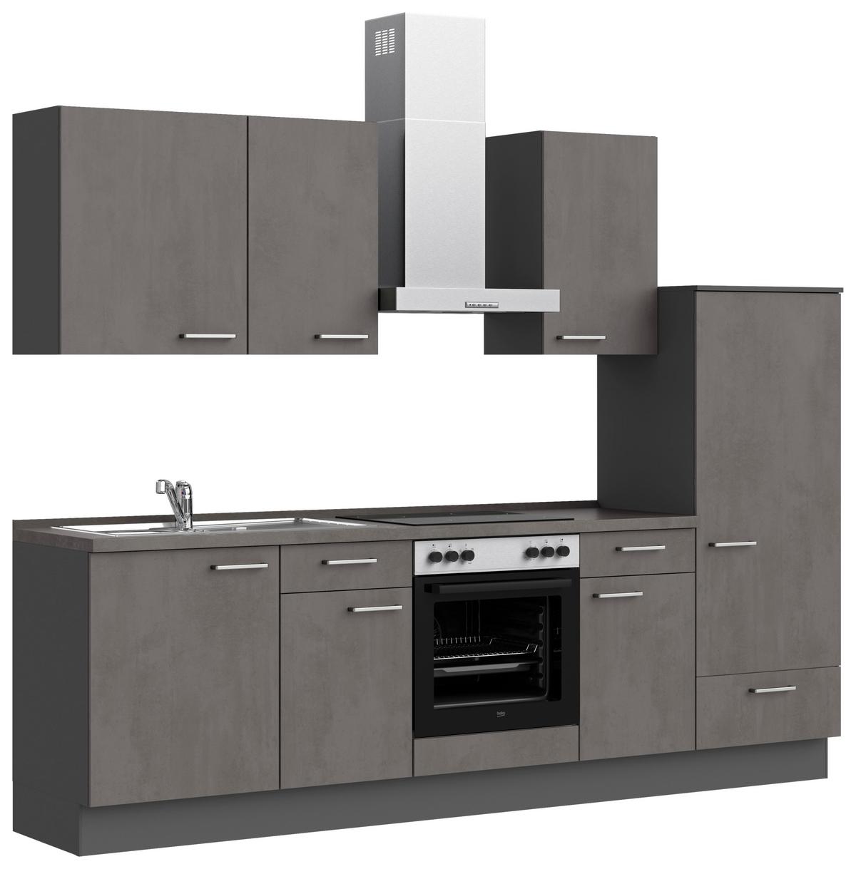 Küchenblock Riva Low m. Geräten Schieferfarben - Schieferfarben/Edelstahlfarben, MODERN, Holzwerkstoff/Metall (270cm) - Nobilia