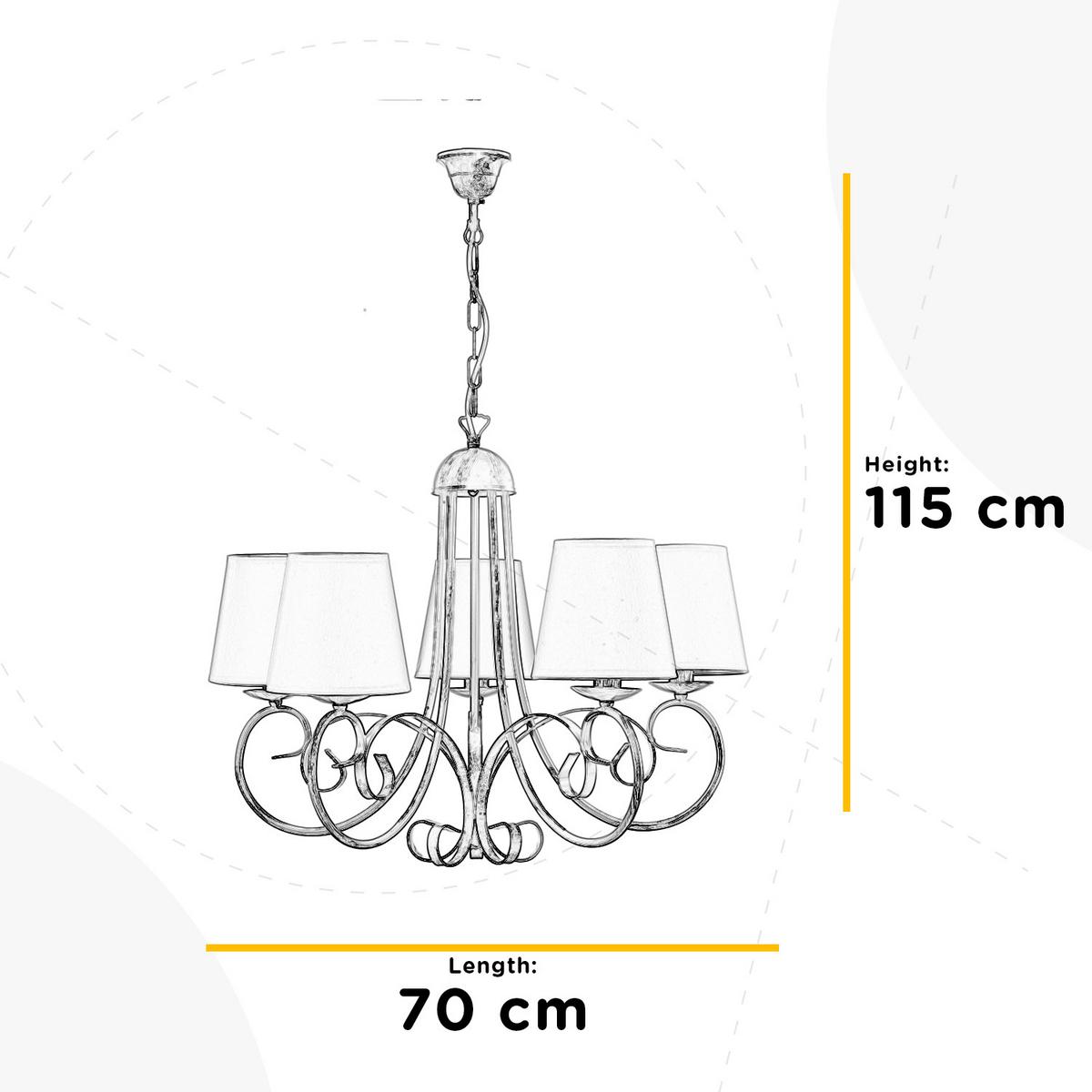Kronleuchter Pompei Weiß max. 6 Watt - Weiß, KONVENTIONELL, Textil/Metall (70/115cm)