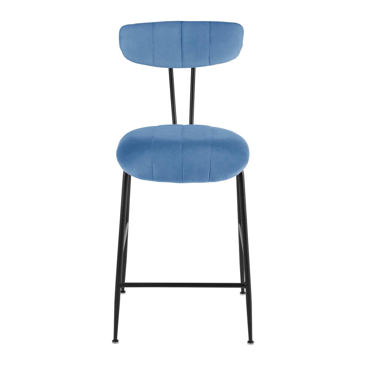 Barhocker Tylor Blau Samt Gepolstert - Blau/Schwarz, MODERN, Holz/Textil (48/102/52cm) - Bessagi Home