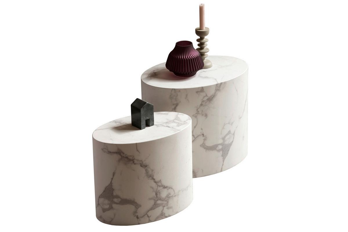 Set Klubskih Mizic Marble, Bela, 2-Delni - bela, Design, leseni material (48-40/33-24,5/40-33cm) - Livetastic