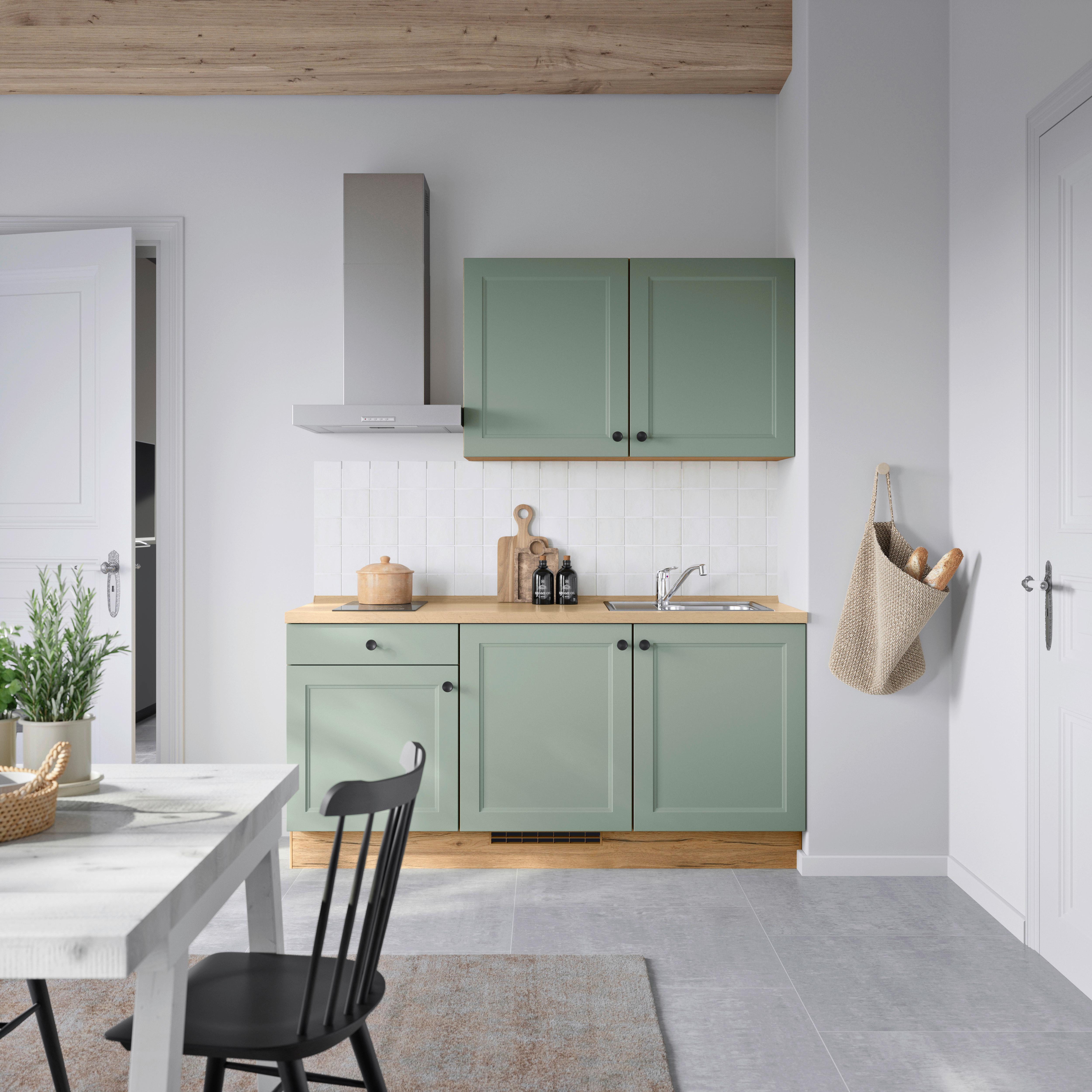 Küchenblock Cascada Low m. Geräten Schilfgrün - Schilfgrün/Eichefarben, MODERN, Holzwerkstoff/Metall (180cm) - Nobilia