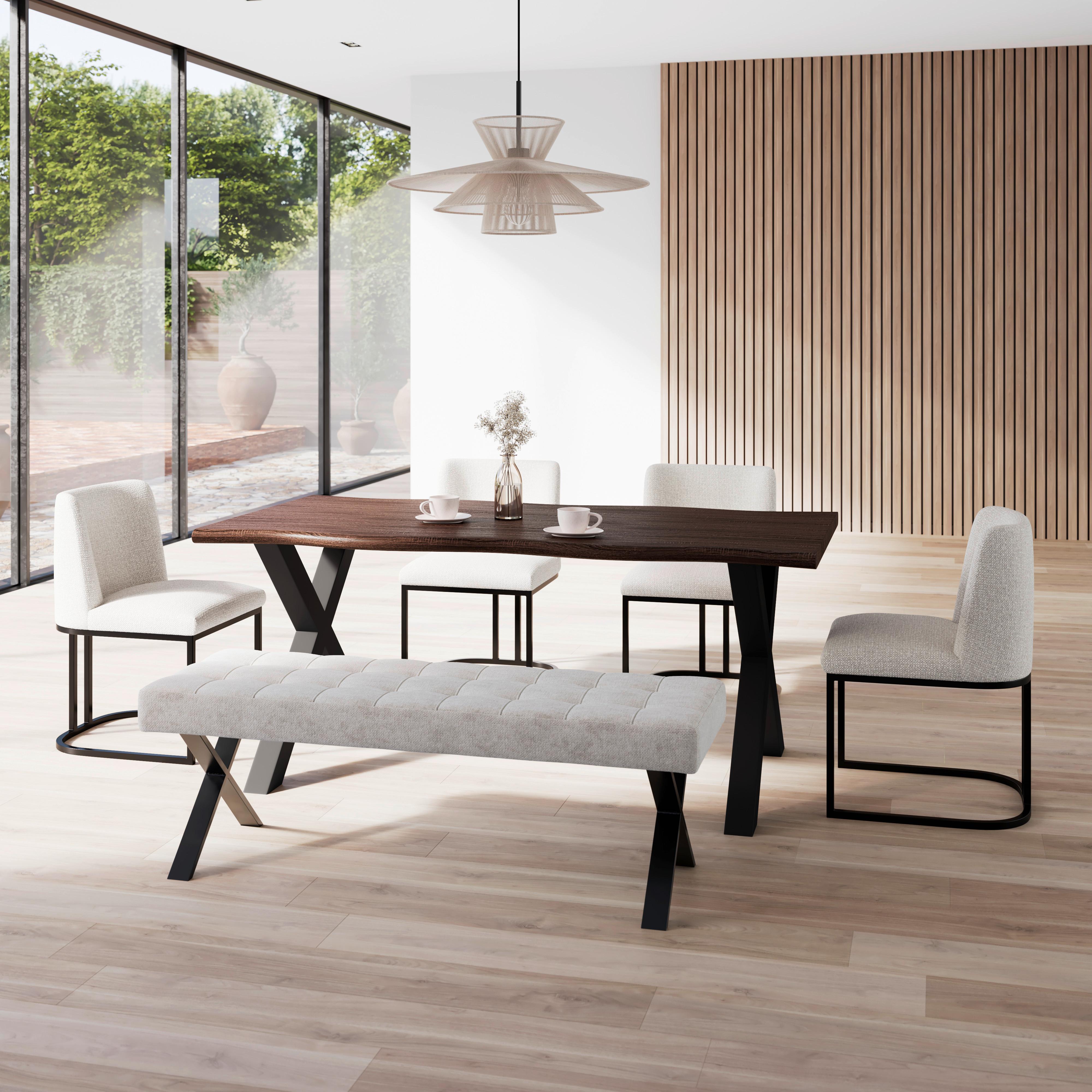 Esstisch Laurel Walnussfarben MDF ca. 180x90x76 cm - Walnussfarben/Schwarz, MODERN, Holzwerkstoff/Metall (180/76/90cm) - Bessagi Home
