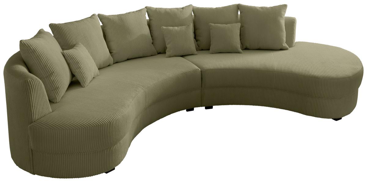 Wohnlandschaft Limoncello m. Hocker ca. 300x160cm Olivgrün - Schwarz/Olivgrün, Design, Kunststoff/Textil (300/160cm) - Livetastic