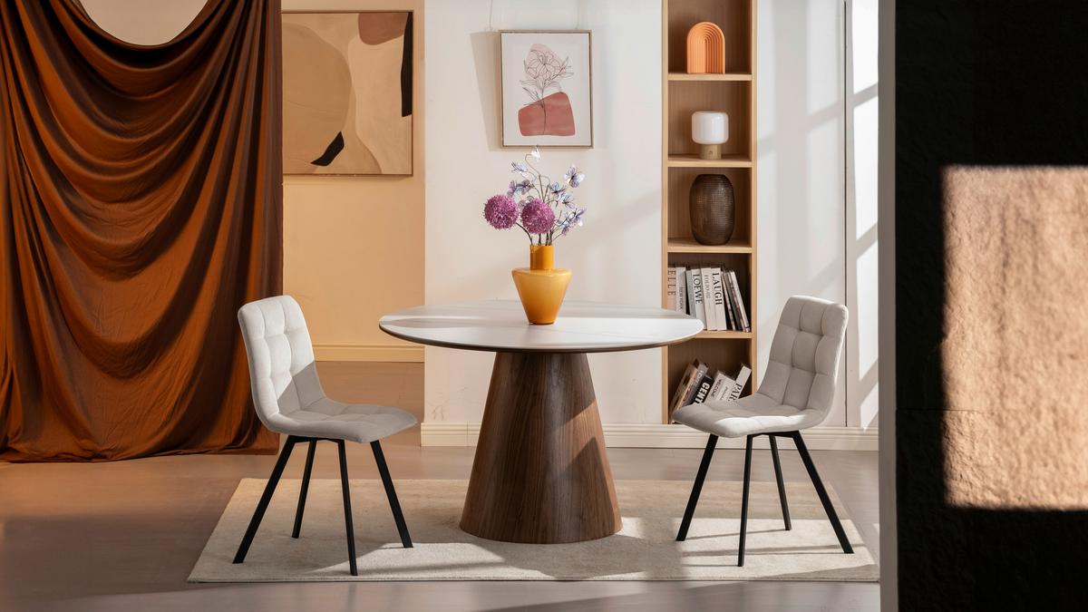 Jedilna Miza Aiden, Bela, Barva Oreha, Ø 120cm - barva oreha/bela, Moderno, leseni material/les (120/75cm) - MID.YOU