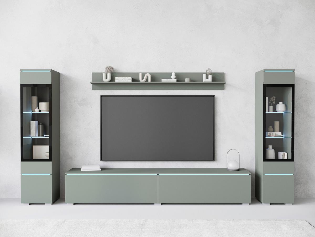 Dnevni Regal Vera I, Zelena, Z Osvetlitvijo, 4-Delni - siva/zelena, Trend, umetna masa/steklo (240/130/33cm) - P & B