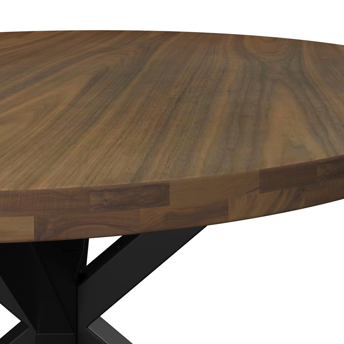 Esstisch Rene Akazie massiv Walnuss furniert Ø ca. 120 cm - Schwarz/Akaziefarben, MODERN, Holz/Metall (120/76cm) - Bessagi Home