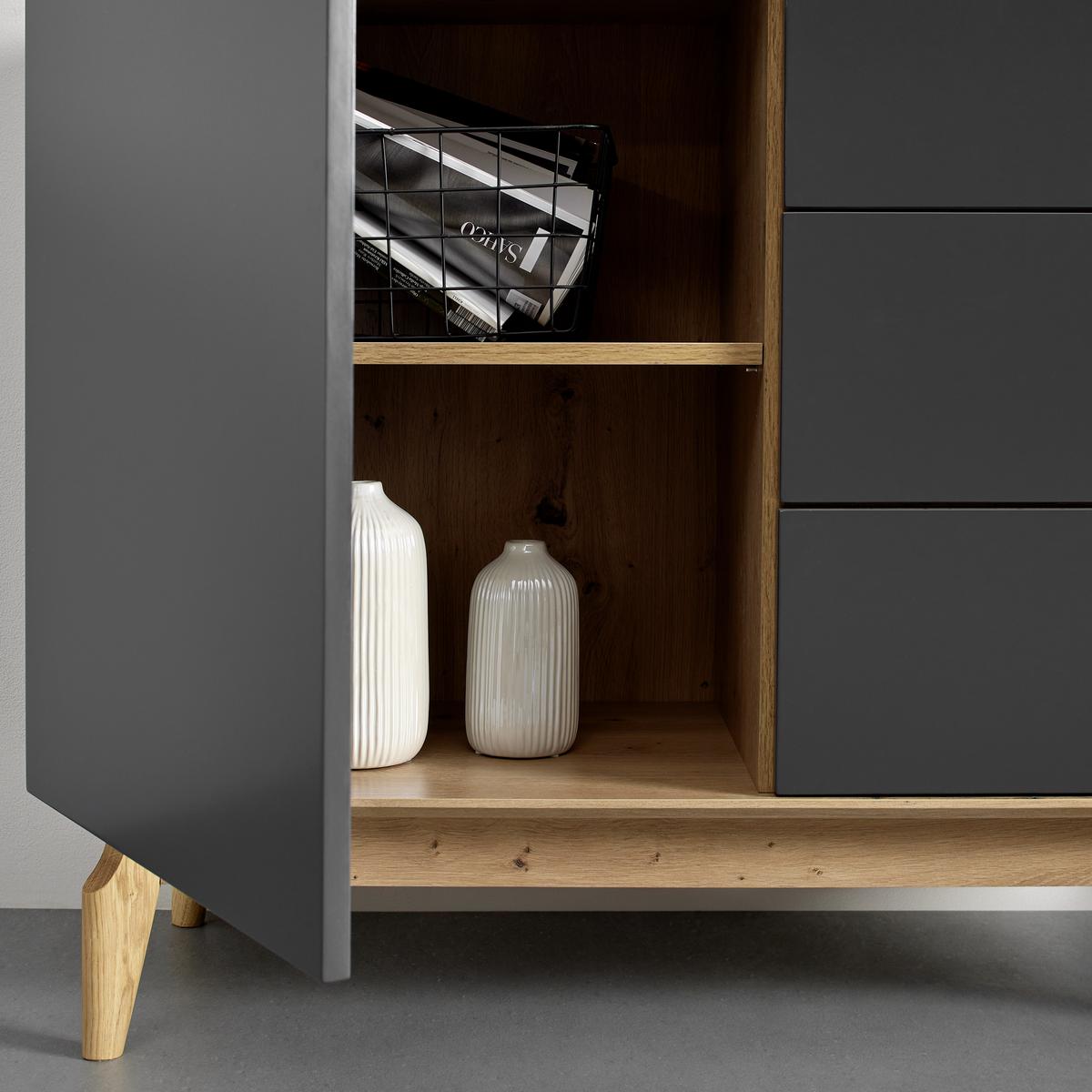 Sideboard Fosco Grau/Eichefarben Echtholz - Eichefarben/Grau, MODERN, Holz (100/80/40cm) - Bessagi Home
