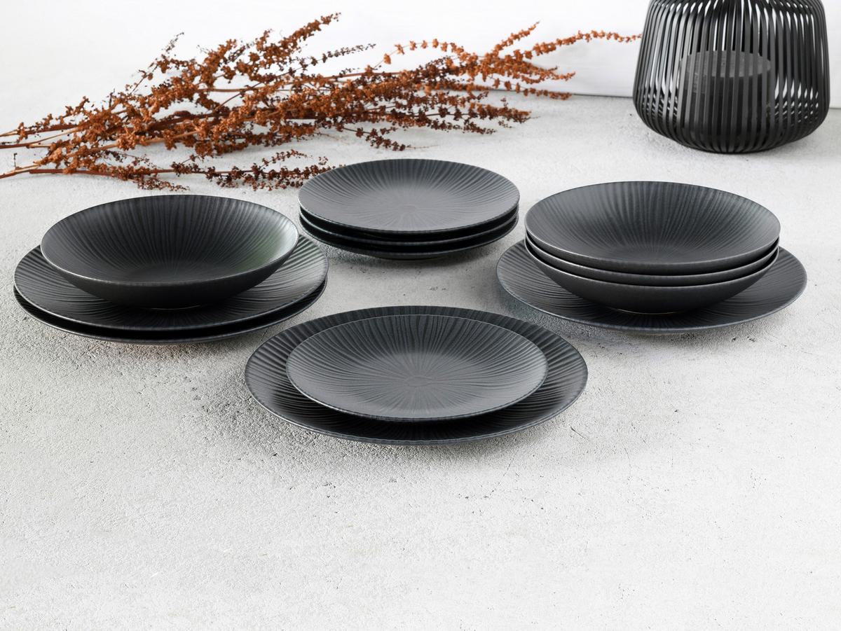 Tafelservice Vesuvio Black in Schwarz, 12-teilig - Schwarz, Basics, Keramik - Creatable