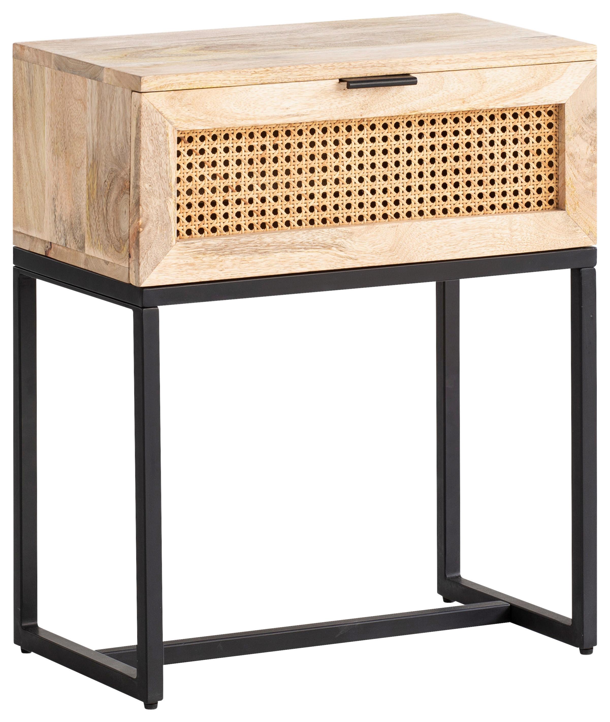 Nachttisch WL6.809 ca.50x60x30cm Mangoholz massiv - Schwarz/Naturfarben, LIFESTYLE, Holz/Metall (50/60/30cm) - MID.YOU