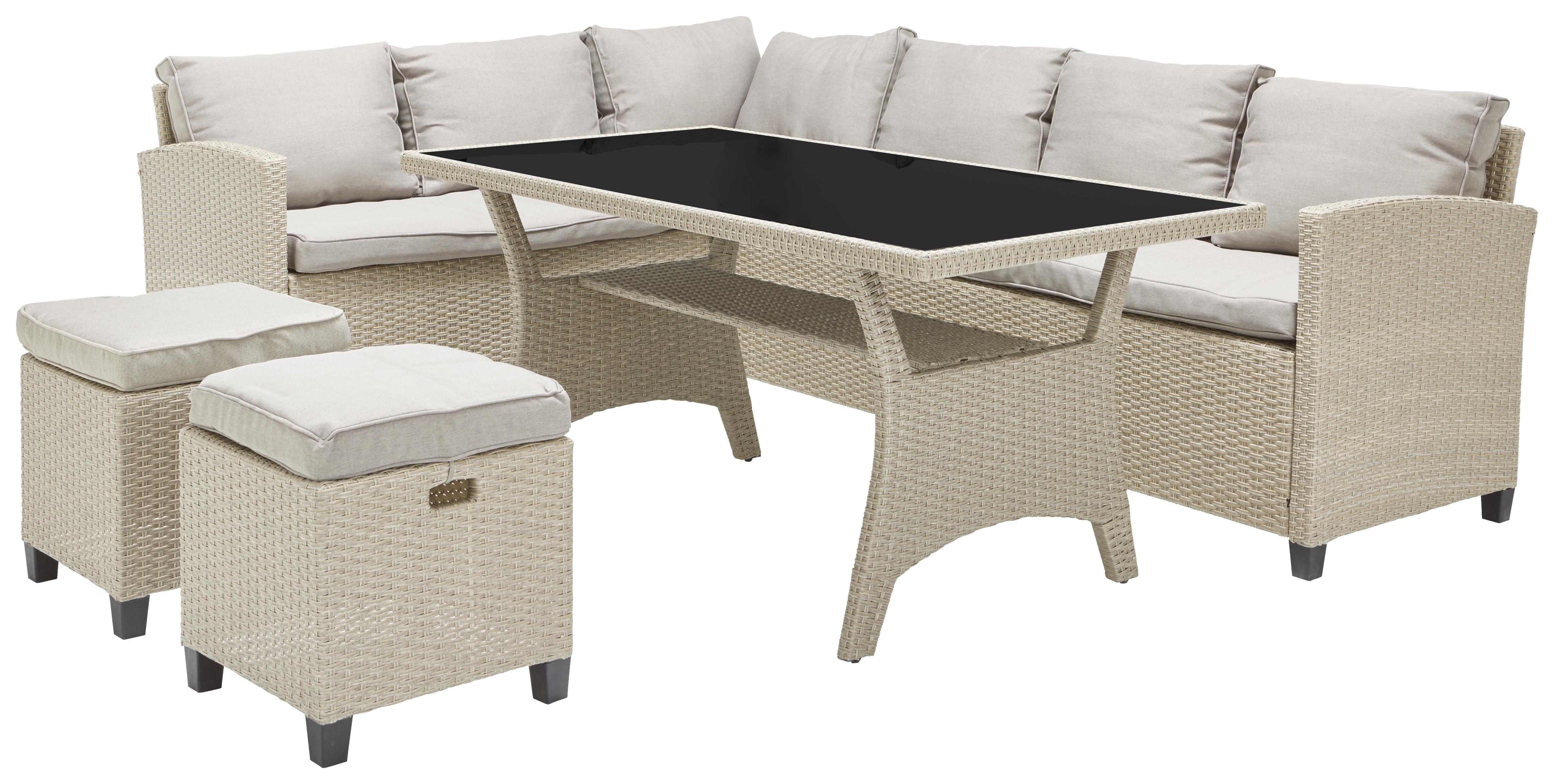 Loungegarnitur Liow 1 in Beige - Beige/Schwarz, Glas/Kunststoff (175/235cm) - Modern Living