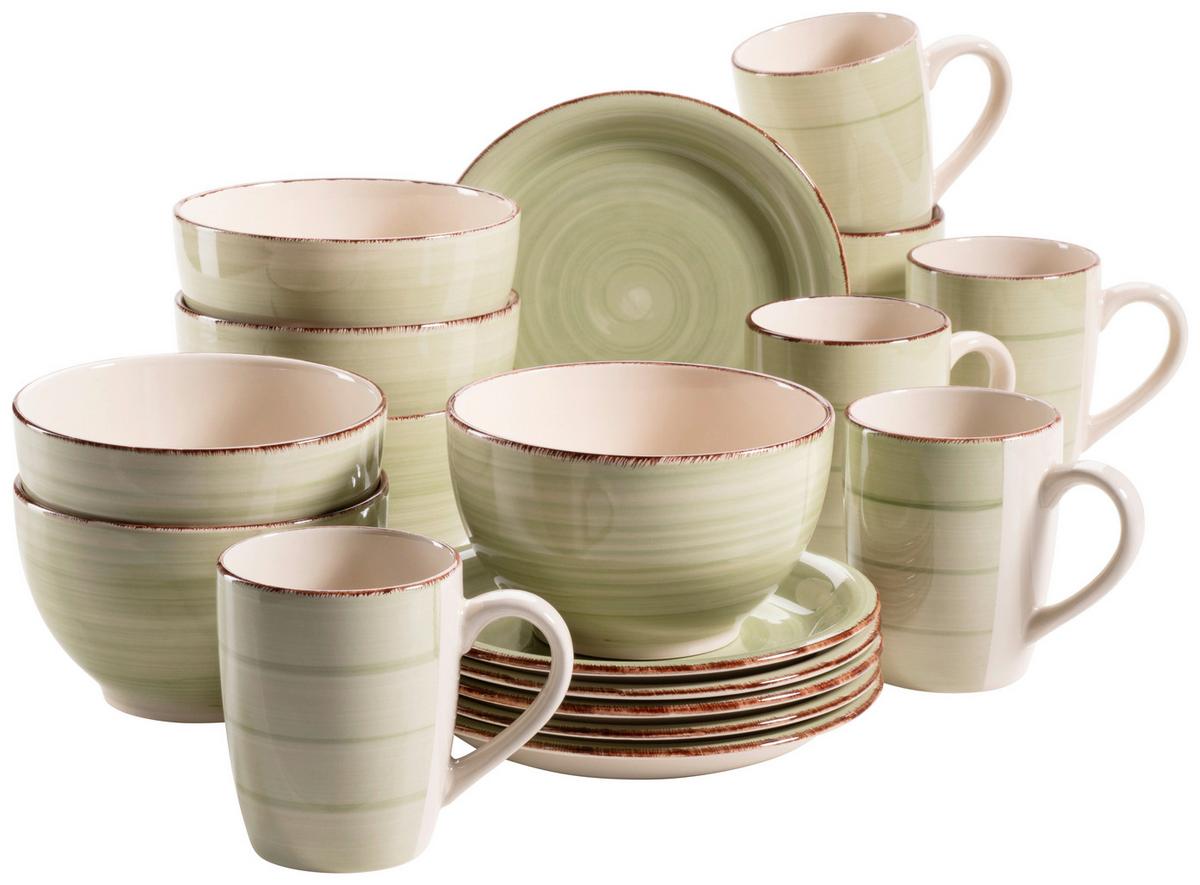Frühstücksset Lumaca aus Steingut, 18-teilig - Grün, Basics, Keramik - Mäser