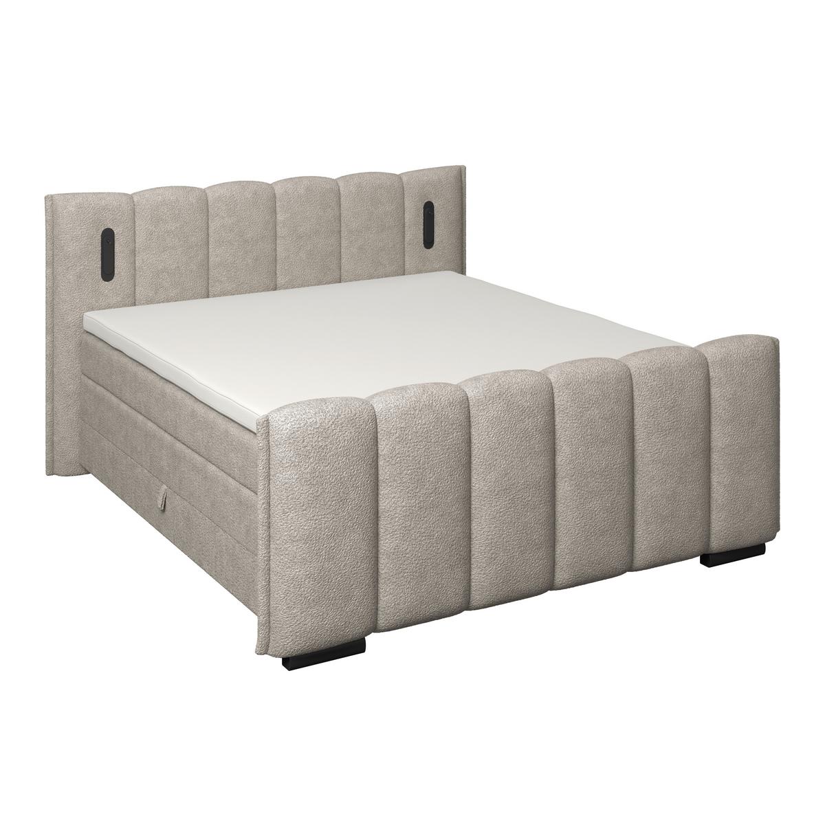 Boxspring Krevet Elysia - prirodne boje/crna, Trend, drvni materijal/drvo (160/220cm) - Premium Living