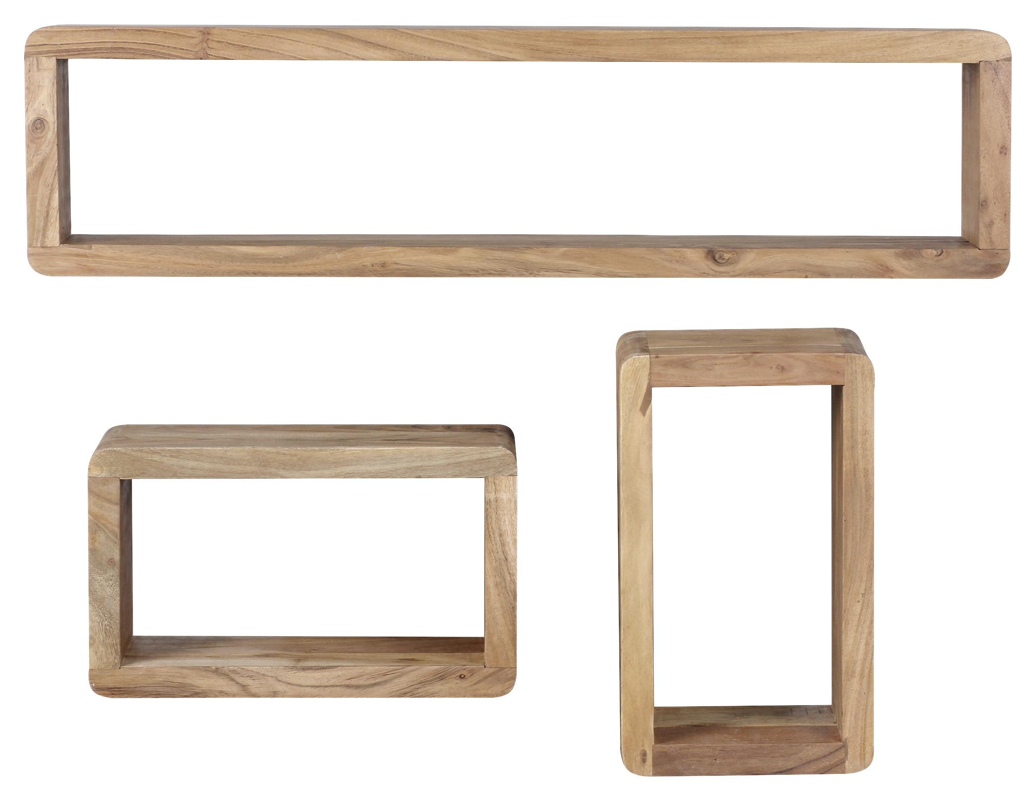 Wandregalset "Boha", 3-er Set, aus Akazie - Akaziefarben, KONVENTIONELL, Holz (80/20/15cm) - MID.YOU