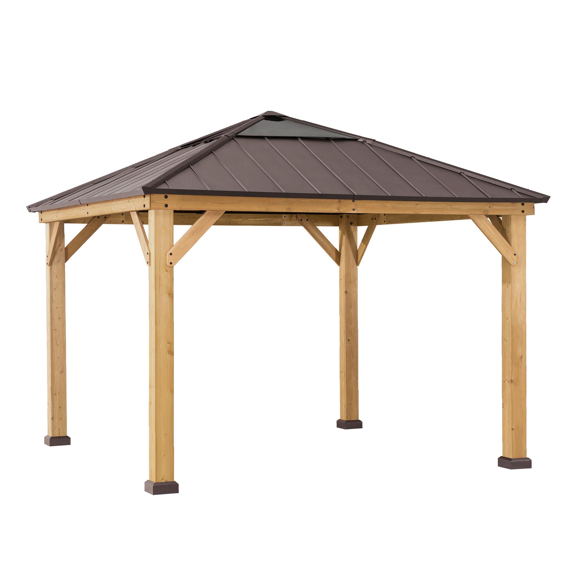 Pavillon Gazebo Pirin Dunkelbraun Echtholz - Dunkelbraun, Basics, Kunststoff/Metall (336/287/336cm)