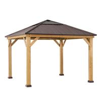 Pavillon Gazebo Pirin Dunkelbraun Echtholz - Dunkelbraun, Basics, Kunststoff/Metall (336/287/336cm)