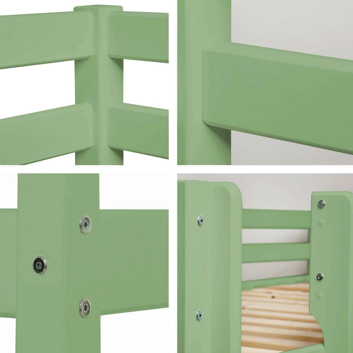 Etagenbett ECO COMFORT Grün Echtholz vollmassiv - Naturfarben/Grün, MODERN, Holz (90/200cm) - MID.YOU