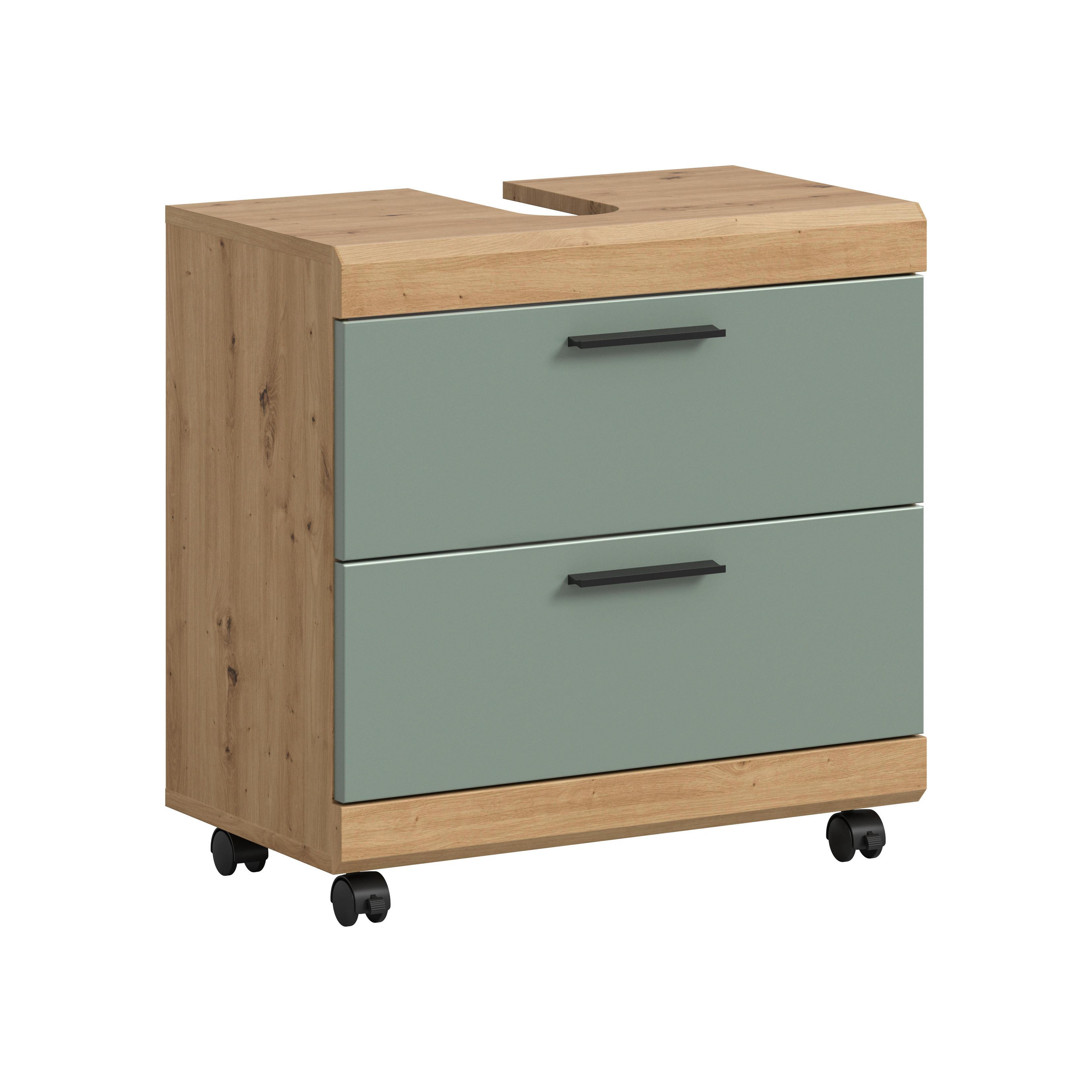 Waschbeckenunterschrank Scout Salbeigrün/Eiche Artisan - Salbeigrün/Schwarz, Trend, Holzwerkstoff/Kunststoff (60/60/34cm) - MID.YOU