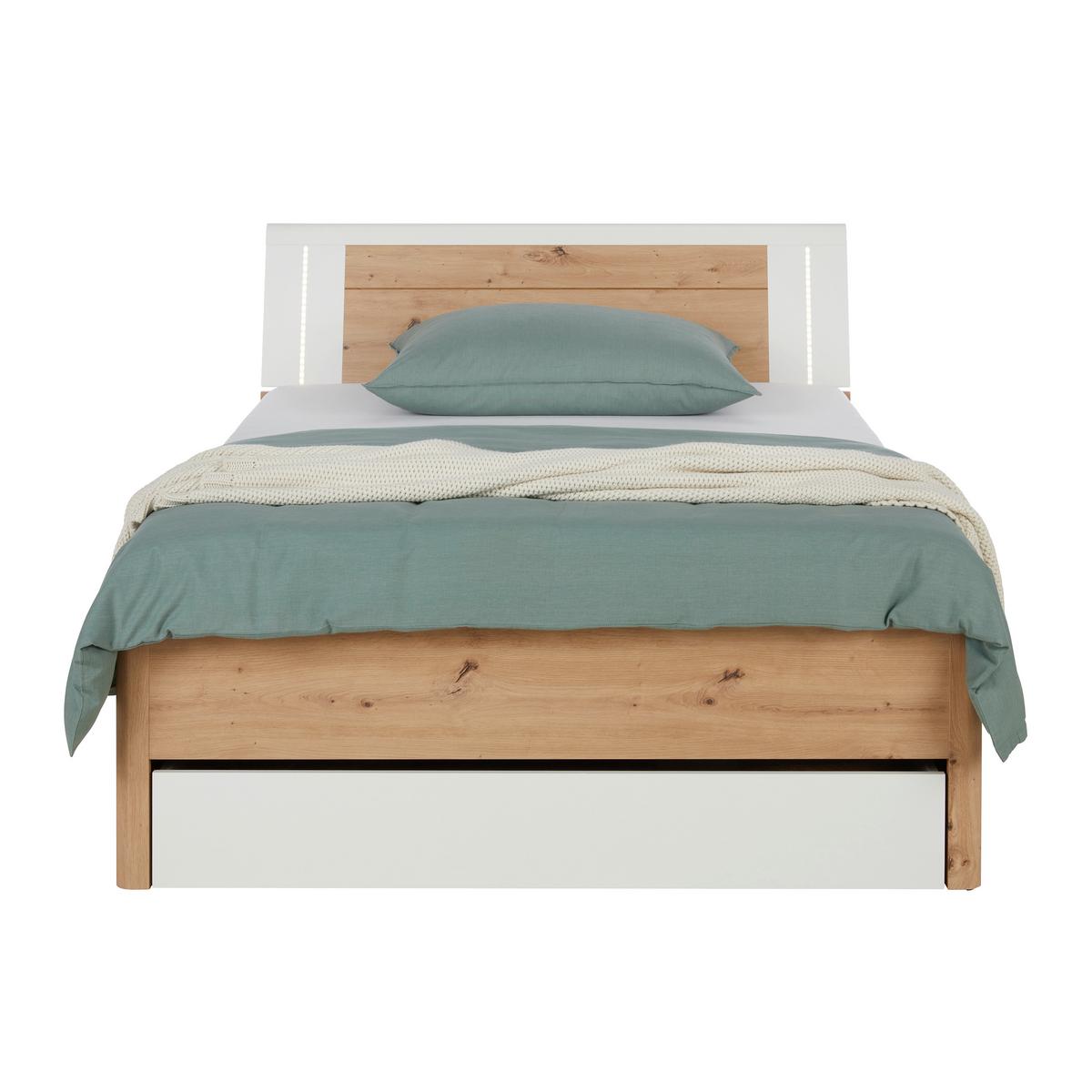 Stauraumbett in Weiß/Eiche Artisan - Weiß/Eiche Artisan, KONVENTIONELL, Holzwerkstoff (140/200cm) - Mömax
