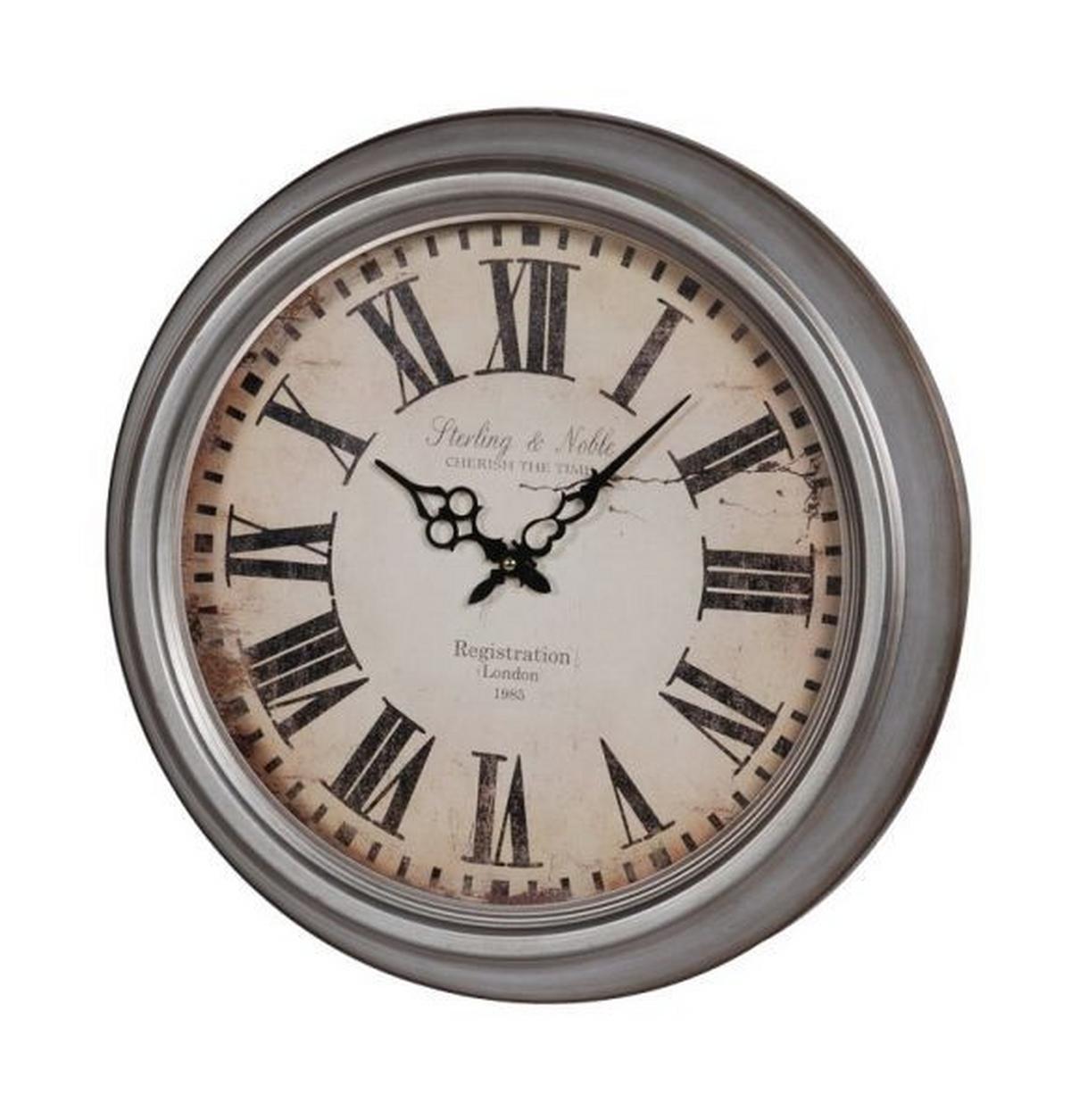 ZEGAR ŚCIENNY CB150685 - kolor srebrny, Basics, metal/drewno (47cm) - Ambia Home