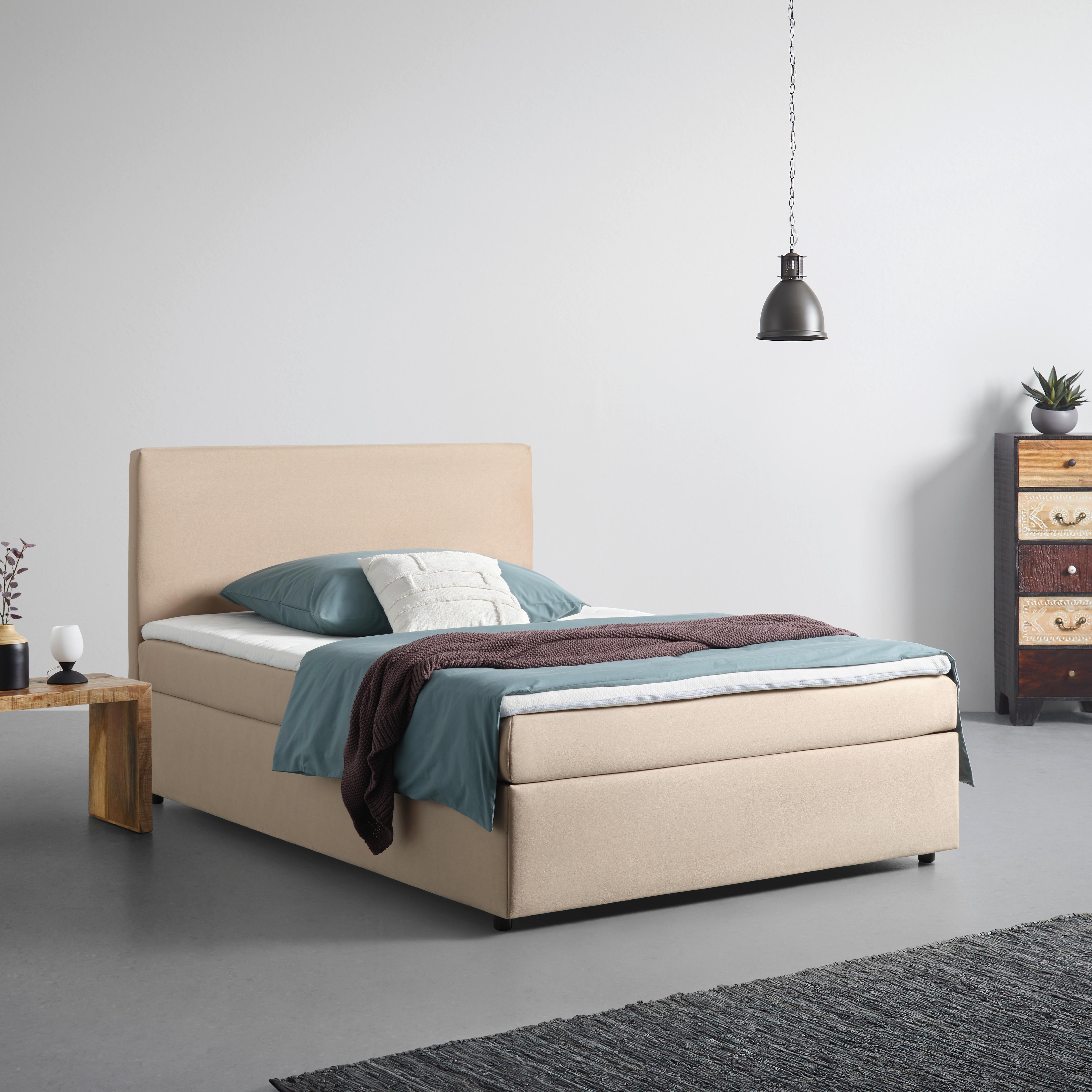 Boxbett Jupiter Plus Creme ca. 140x200cm - Creme/Schwarz, KONVENTIONELL, Holz/Kunststoff (140/200cm) - Mömax
