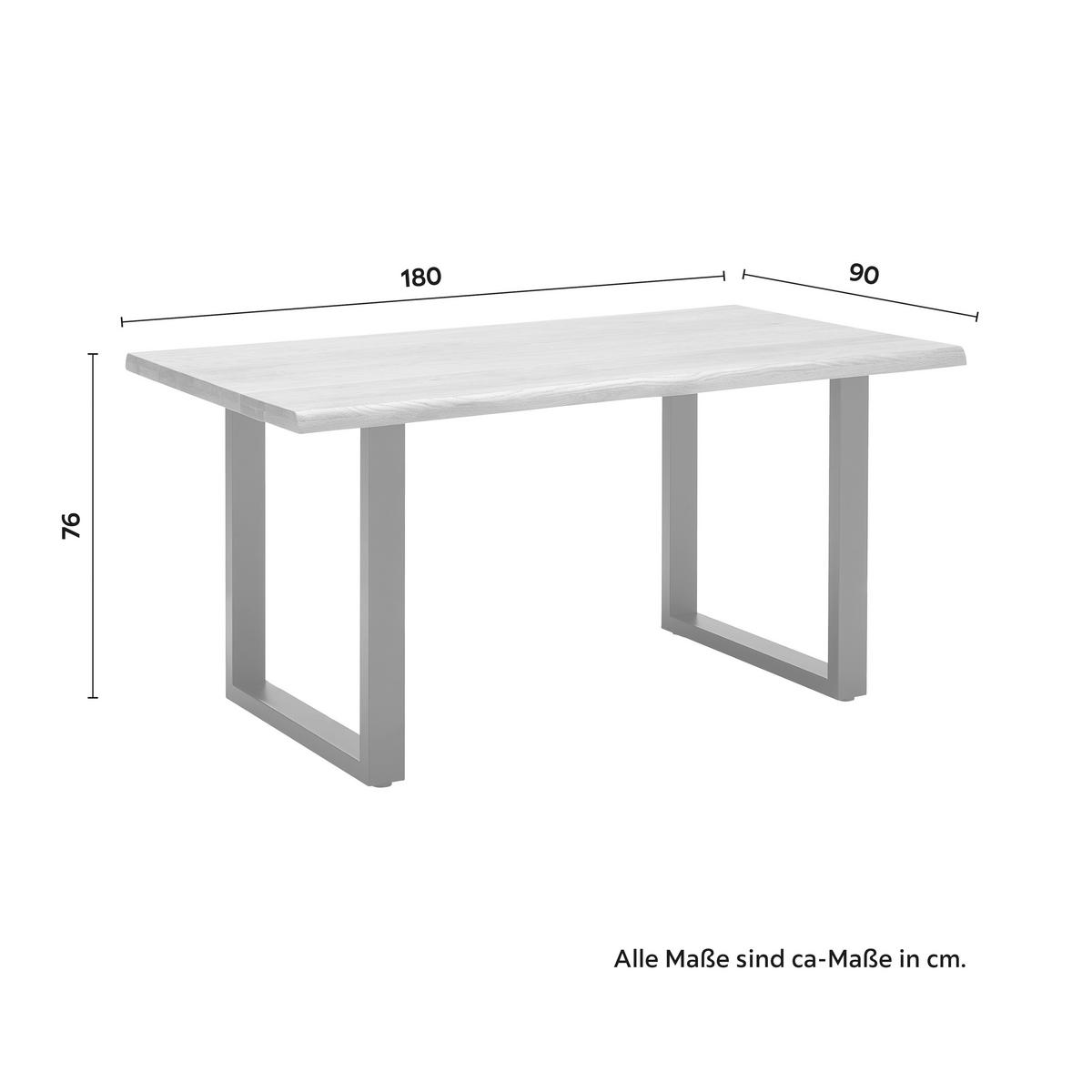 Esstisch Len in Holz Eiche massiv ca. 180x90 cm - Eichefarben/Schwarz, MODERN, Holz/Metall (180/90/76cm) - Bessagi Home