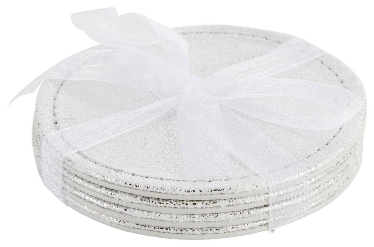 Untersetzerset Glamour Grau/Silberfarben, 4-teilig - Silberfarben/Grau, Modern, Karton/Leder (10cm) - Modern Living