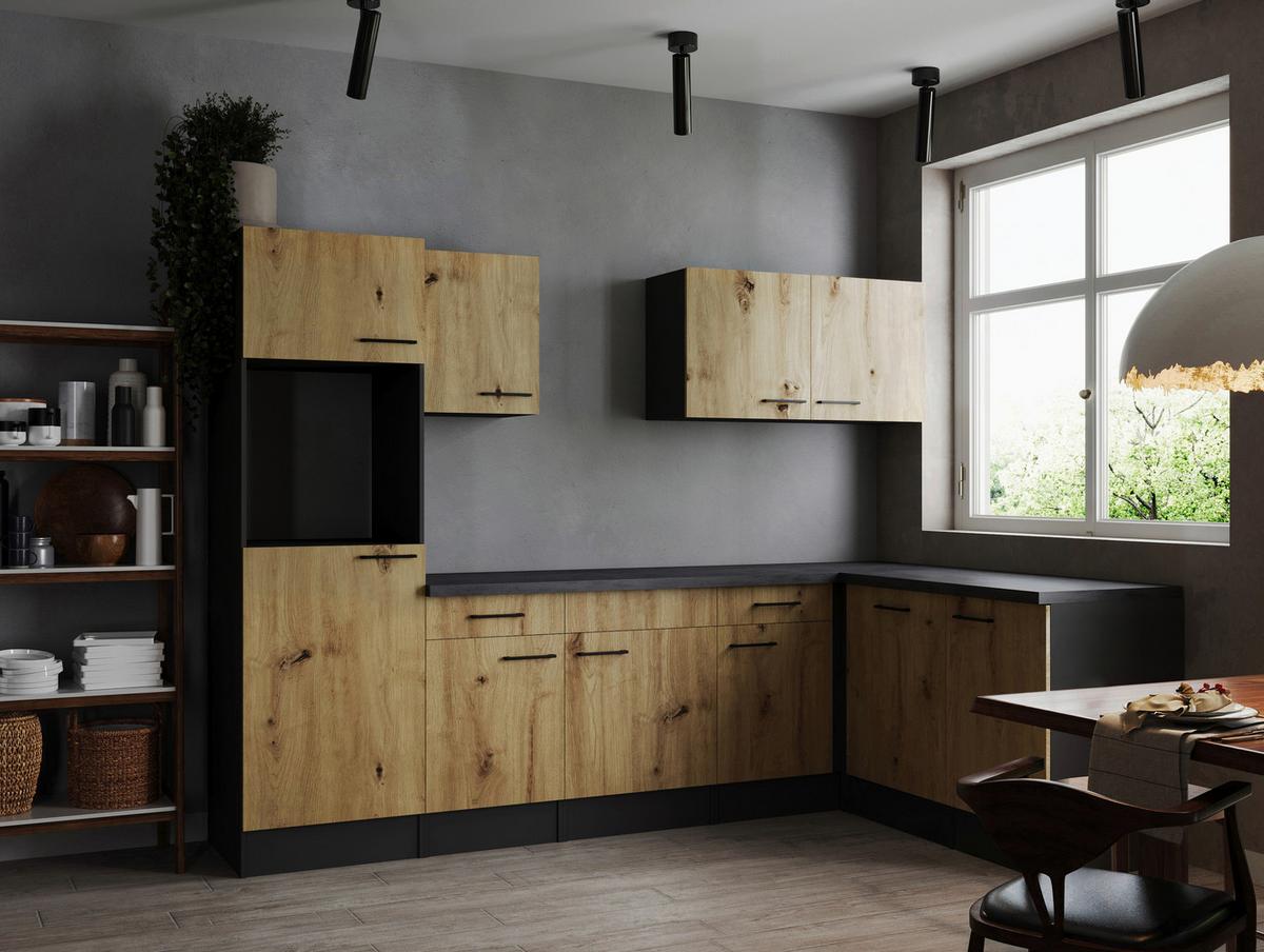 Kotna Kuhinja Brez Aparatov Oliver, 280x172cm - črna/siva, Design, kovina/leseni material (280/172cm) - Respekta