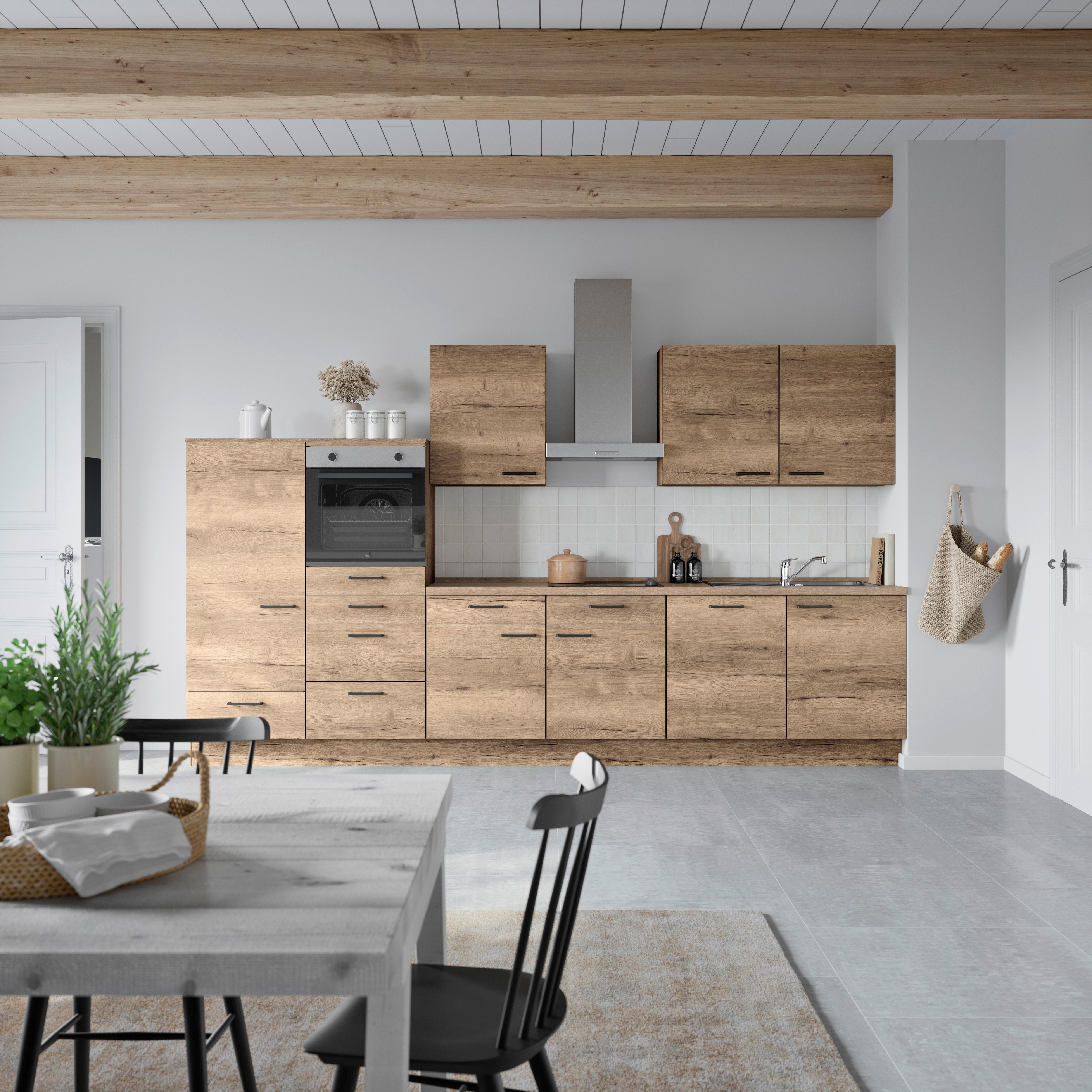 Küchenblock Structura Low m. Geräten Eiche dunkel - Eiche dunkel/Eichefarben, MODERN, Holzwerkstoff/Metall (360cm) - Nobilia