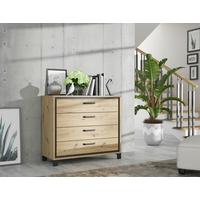 Comodă Trondheim - culoare lemn stejar/negru, Modern, plastic/metal (104,7/81,3/41,5cm)