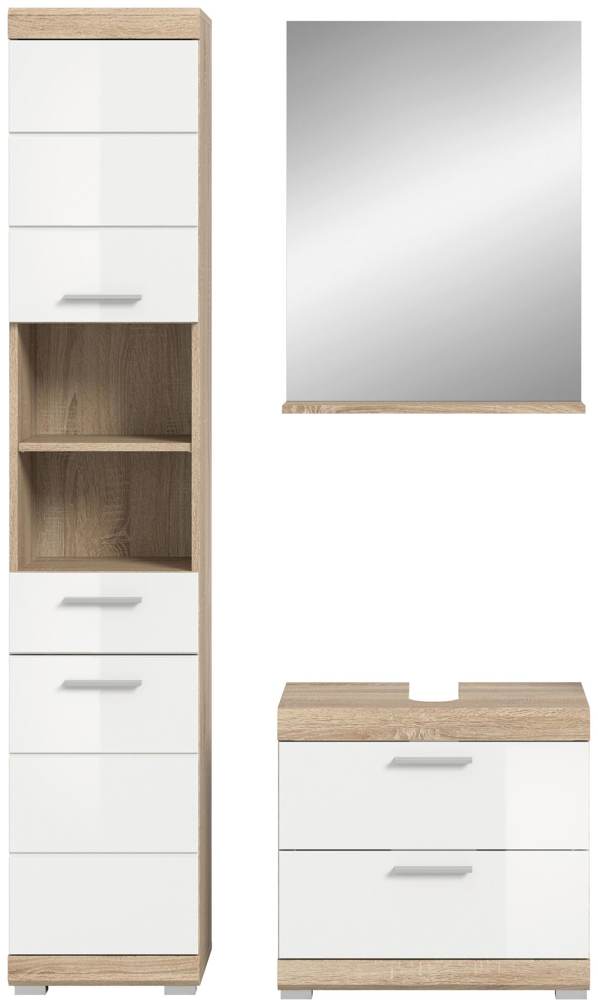 Kopalnica Lambada, Barva Hrasta, Bela, 3-Delna - srebrne barve/bela, Moderno, umetna masa/steklo (97cm) - MID.YOU