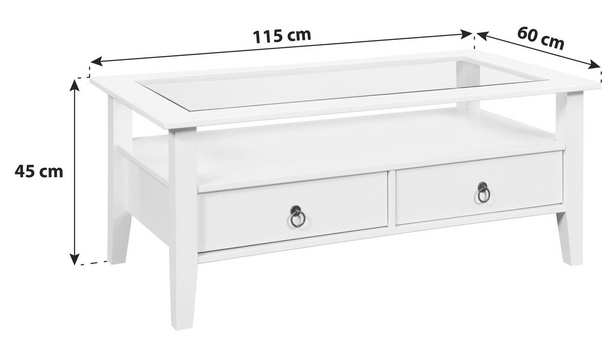 Couchtisch Provence ca. 115x60cm Kiefer Weiß - Schwarz/Weiß, MODERN, Glas/Holz (115/60/45cm) - Livetastic