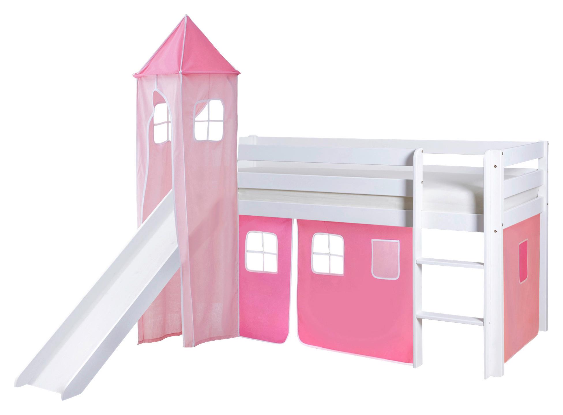 Igralna Postelja Kasper, 90x200, Roza, Tobogan, Stolp - roza/bela, Natur, les (90/200cm) - MID.YOU