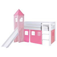 Igralna Postelja Kasper, 90x200, Roza, Tobogan, Stolp - roza/bela, Natur, les (90/200cm) - MID.YOU