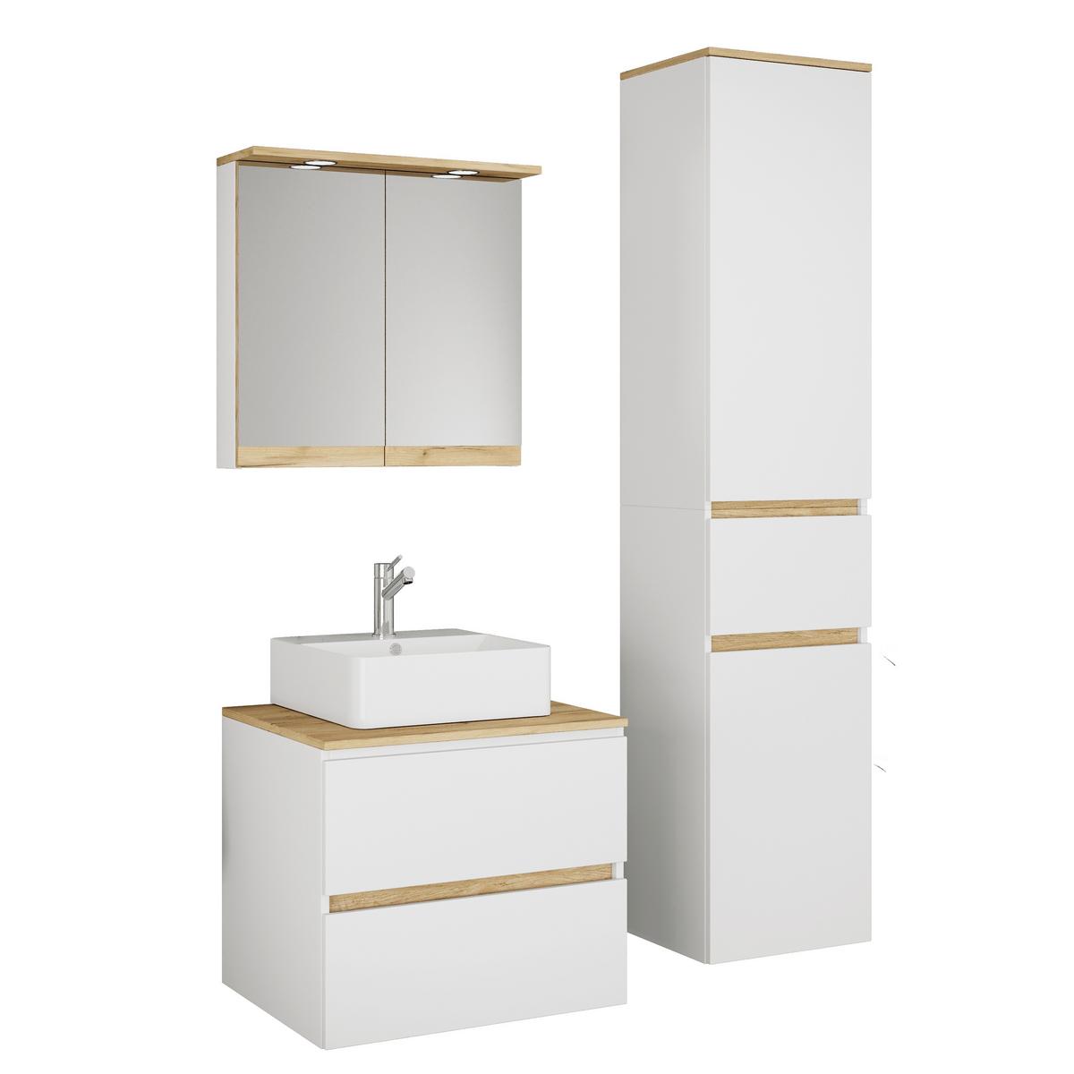 Badezimmer Cosila - Honigeiche/Weiss, Trend, Keramik/Holzwerkstoff (90cm) - MID.YOU