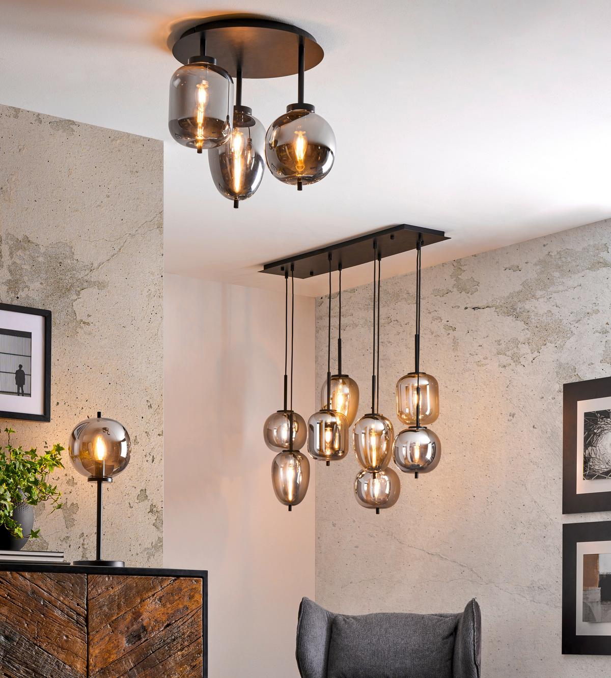 LAMPA WISZĄCA 15345-8LU BLACKY - czarny, Design, metal/szkło (94/34/120cm) - Dieter Knoll